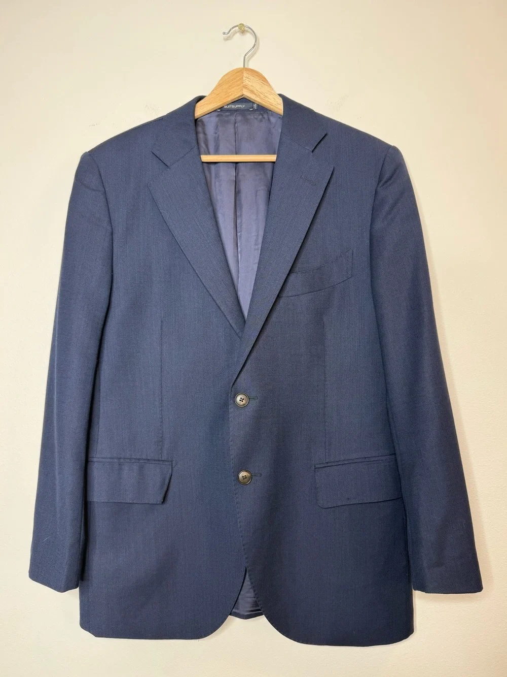 Suit Supply Lazio Single Breasted Slim Cut 100% Reda Wool Navy Blue Sport Coat